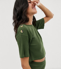 Свободная футболка в рубчик с черепаховыми пуговицами ASOS DESIGN Tall mix & match-Зеленый