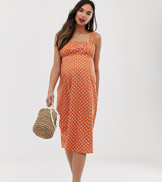 Сарафан миди в горошек цвета ржавчины со сборками на груди ASOS DESIGN Maternity-Мульти