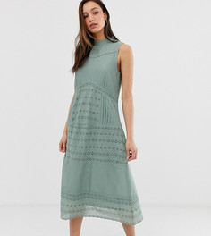 Платье миди без рукавов с кружевными вставками ASOS DESIGN Tall victoriana-Зеленый