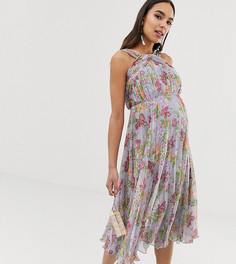 Платье миди с цветочным принтом и высоким воротом ASOS DESIGN Maternity-Мульти