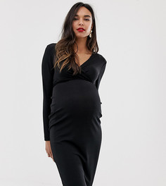 Платье миди с запахом на груди и поясом ASOS DESIGN Maternity-Черный
