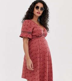 Чайное платье с вышивкой ришелье и отделкой ASOS DESIGN Maternity-Розовый
