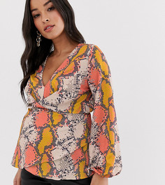 Топ с запахом и разноцветным змеиным узором Flounce London Maternity-Мульти