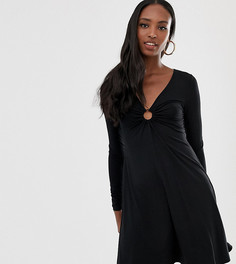 Свободное платье мини с длинными рукавами и черепаховым кольцом ASOS DESIGN Tall-Черный