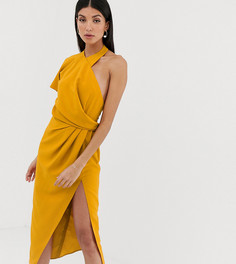 Асимметричное платье миди с драпировкой ASOS DESIGN Tall-Желтый