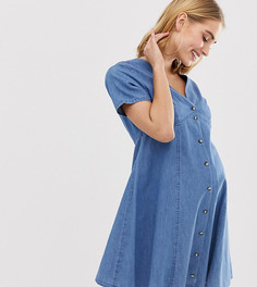 Чайное джинсовое платье мини на пуговицах ASOS DESIGN Maternity-Синий