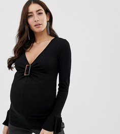 Лонгслив с оборками на рукавах и пряжкой ASOS DESIGN Maternity-Черный