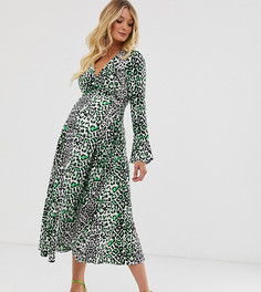Платье макси с запахом и леопардовым принтом неоновой расцветки ASOS DESIGN Maternity-Мульти