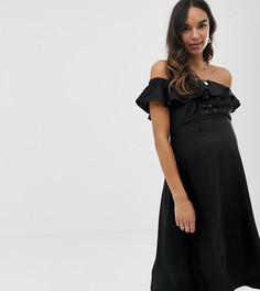 Платье миди из ткани на основе льна ASOS DESIGN Maternity-Черный