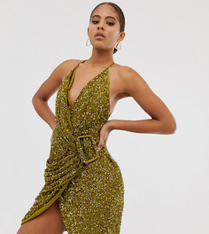 Платье мини с пайетками и роговой пряжкой ASOS DESIGN Tall-Коричневый