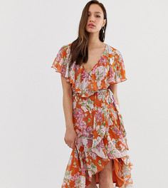 Платье миди с накидкой и цветочным принтом ASOS DESIGN Tall-Мульти