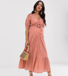 Платье макси с вышивкой ришелье и оборками ASOS DESIGN Maternity-Розовый