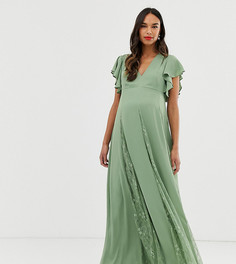Платье макси с кружевными вставками ASOS DESIGN Maternity-Зеленый