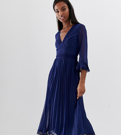 Платье миди с плиссировкой и кружевными вставками ASOS DESIGN Tall-Темно-синий