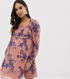 Короткое приталенное платье с квадратным вырезом и сборками ASOS DESIGN Maternity-Мульти