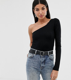 Черное боди на одно плечо с длинным рукавом ASOS DESIGN Tall-Черный