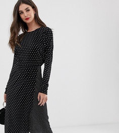 Плиссированное платье миди в горошек ASOS DESIGN Tall-Мульти