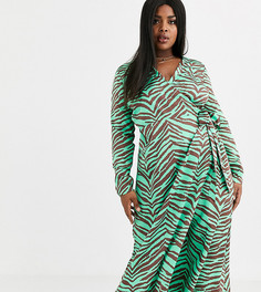 Платье макси с запахом и принтом "зебра" ASOS DESIGN Curve-Мульти