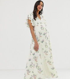Платье макси с принтом и кружевными вставками ASOS DESIGN Maternity-Мульти