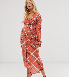 Платье миди с запахом и фактурным узором в клетку ASOS DESIGN Maternity-Мульти