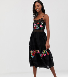 Платье-трапеция миди с вышивкой ASOS DESIGN Tall-Черный