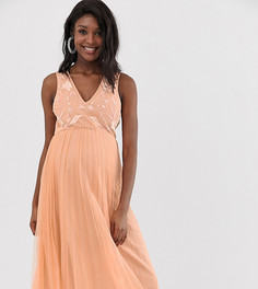 Плиссированное платье миди из тюля с вышивкой ASOS DESIGN Maternity-Белый