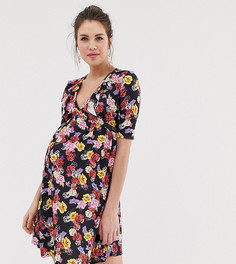 Короткое приталенное платье с запахом и цветочным принтом Bluebelle Maternity-Мульти