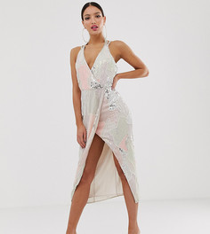 Платье миди с отделкой искусственным жемчугом и пайетками ASOS DESIGN Tall-Мульти