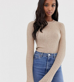 Джемпер в мелкий рубчик с круглым вырезом ASOS DESIGN Tall-Светло-бежевый