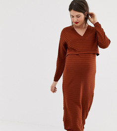 Ребристое платье миди с V-образным вырезом ASOS DESIGN Maternity Nursing-Красный