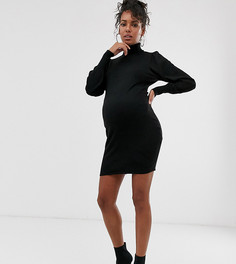 Платье мини с отворачивающимся воротником и эффектными рукавами ASOS DESIGN Maternity-Черный