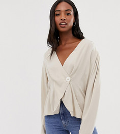 Асимметричный топ с запахом и длинными рукавами ASOS DESIGN Tall-Коричневый