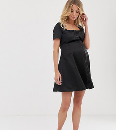 Атласное приталенное платье мини на пуговицах ASOS DESIGN Maternity-Черный