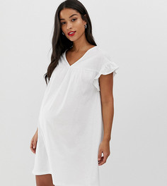 Двустороннее хлопковое меланжевое свободное платье мини ASOS DESIGN Maternity-Белый