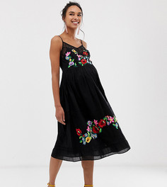 Платье-трапеция миди на бретелях с вышивкой ASOS DESIGN Maternity-Черный