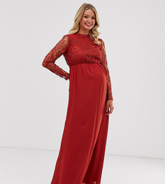 Платье макси с кружевным лифом и длинными рукавами ASOS DESIGN Maternity-Красный