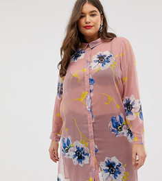 Удлиненная рубашка с цветочным принтом Junarose-Розовый