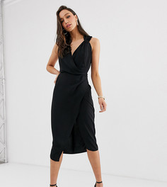 Платье миди с запахом ASOS DESIGN Tall-Черный