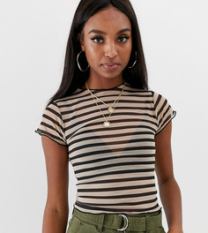 Топ из сетки в полоску с короткими рукавами ASOS DESIGN Tall-Черный