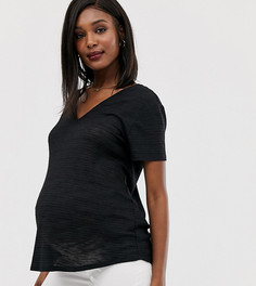 Черная удлиненная футболка в рубчик ASOS DESIGN Maternity-Черный