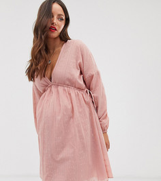 Фактурное свободное платье мини с треугольным вырезом спереди и сзади ASOS DESIGN Maternity-Розовый