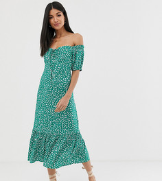 Платье миди с открытыми плечами и цветочным принтом ASOS DESIGN Tall-Зеленый