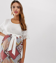 Фактурная футболка с кружевными манжетами Mamalicious maternity-Белый Mama.Licious