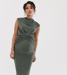 Платье миди с поясом и драпировкой ASOS DESIGN Maternity-Зеленый