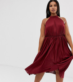 Плиссированное платье миди с высоким воротом ASOS DESIGN Curve-Красный