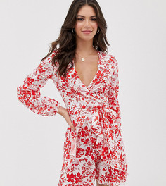 Короткое приталенное платье с длинными рукавами и цветочным принтом Parisian Tall-Мульти