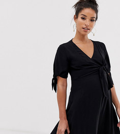 Приталеное платье мини с запахом и завязками на рукавах ASOS DESIGN Maternity-Черный