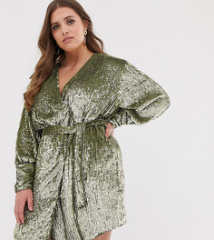 Платье мини с запахом и пайетками ASOS EDITION Curve-Зеленый