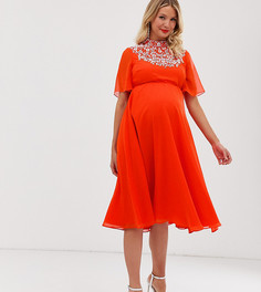 Платье миди с кейпом и жемчужной отделкой ASOS DESIGN Maternity-Розовый