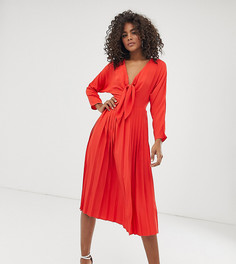 Плиссированное платье миди с завязкой ASOS DESIGN Tall-Красный